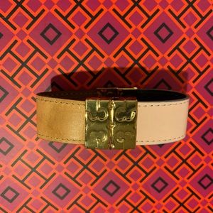 Tory burch leather logo bracelet pink and brown